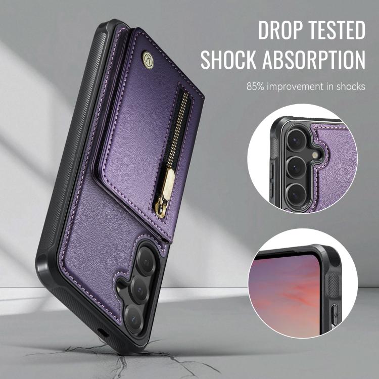 For Samsung Galaxy S25 FE 5G JEEHOOD J12 Exquisite RFID MagSafe Zipper Card Bag Phone Case