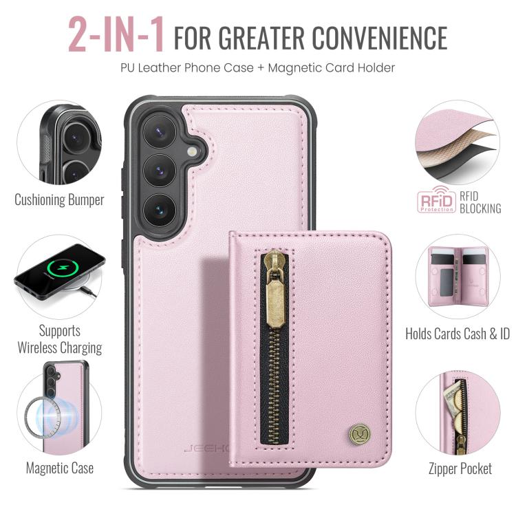 For Samsung Galaxy S25 FE 5G JEEHOOD J12 Exquisite RFID MagSafe Zipper Card Bag Phone Case