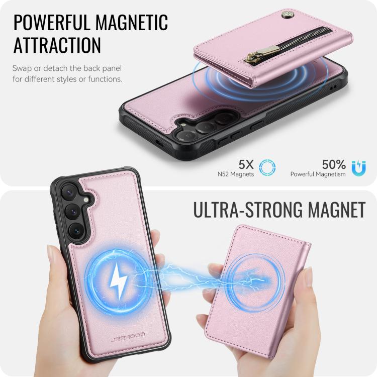 For Samsung Galaxy S25 FE 5G JEEHOOD J12 Exquisite RFID MagSafe Zipper Card Bag Phone Case