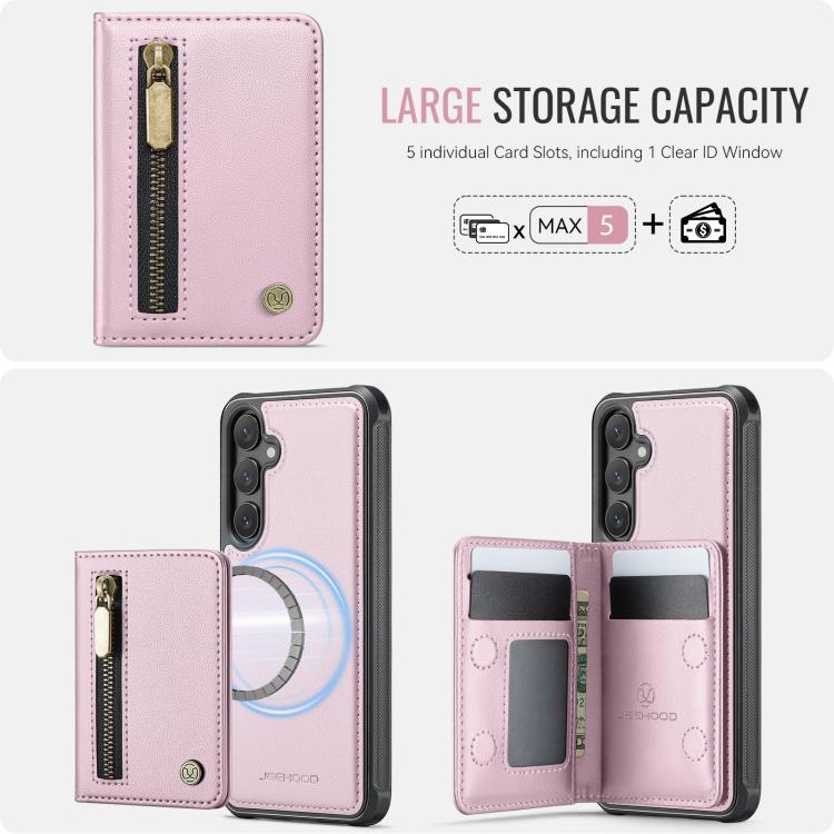 For Samsung Galaxy S25 FE 5G JEEHOOD J12 Exquisite RFID MagSafe Zipper Card Bag Phone Case
