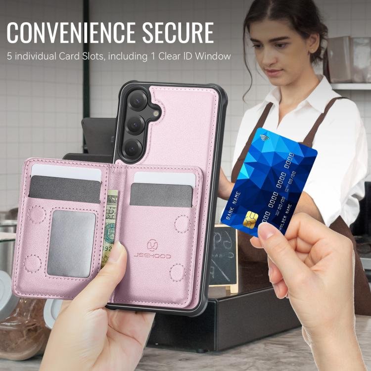 For Samsung Galaxy S25 FE 5G JEEHOOD J12 Exquisite RFID MagSafe Zipper Card Bag Phone Case