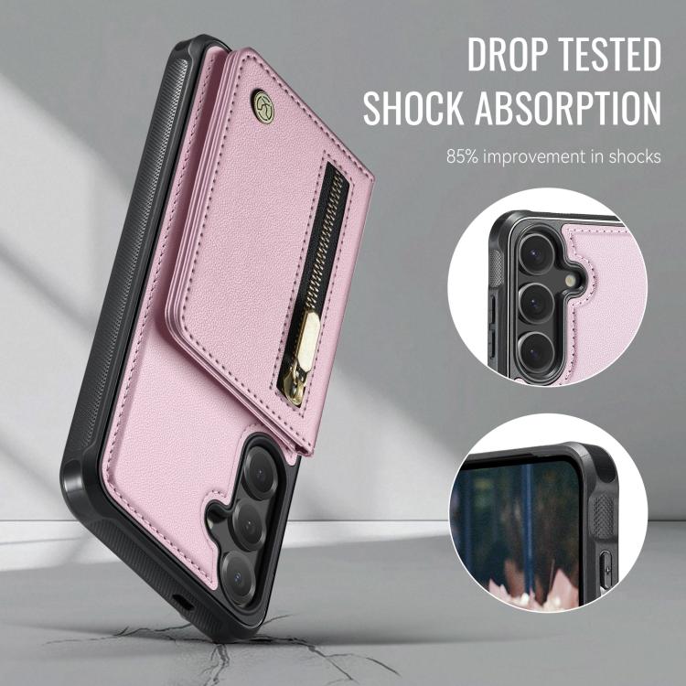 For Samsung Galaxy S25 FE 5G JEEHOOD J12 Exquisite RFID MagSafe Zipper Card Bag Phone Case