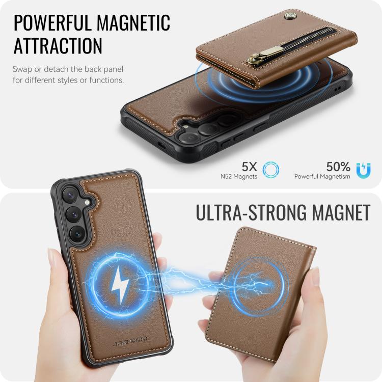 For Samsung Galaxy S25 FE 5G JEEHOOD J12 Exquisite RFID MagSafe Zipper Card Bag Phone Case