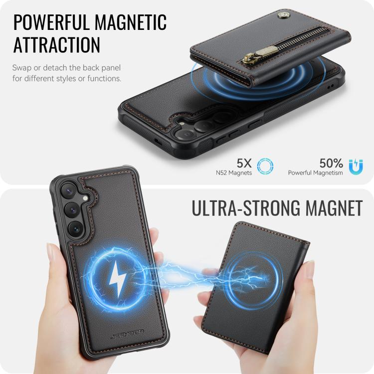 For Samsung Galaxy S25 FE 5G JEEHOOD J12 Exquisite RFID MagSafe Zipper Card Bag Phone Case