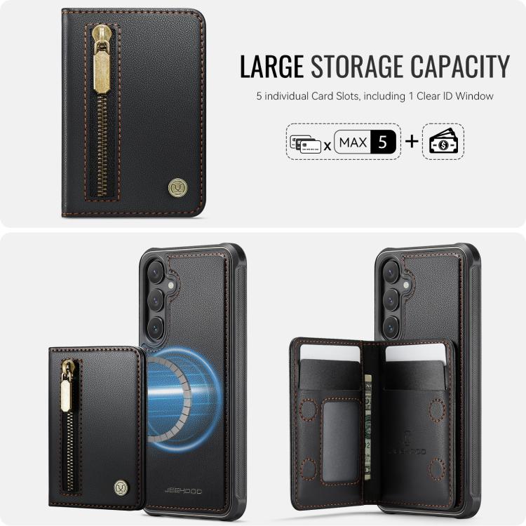For Samsung Galaxy S25 FE 5G JEEHOOD J12 Exquisite RFID MagSafe Zipper Card Bag Phone Case