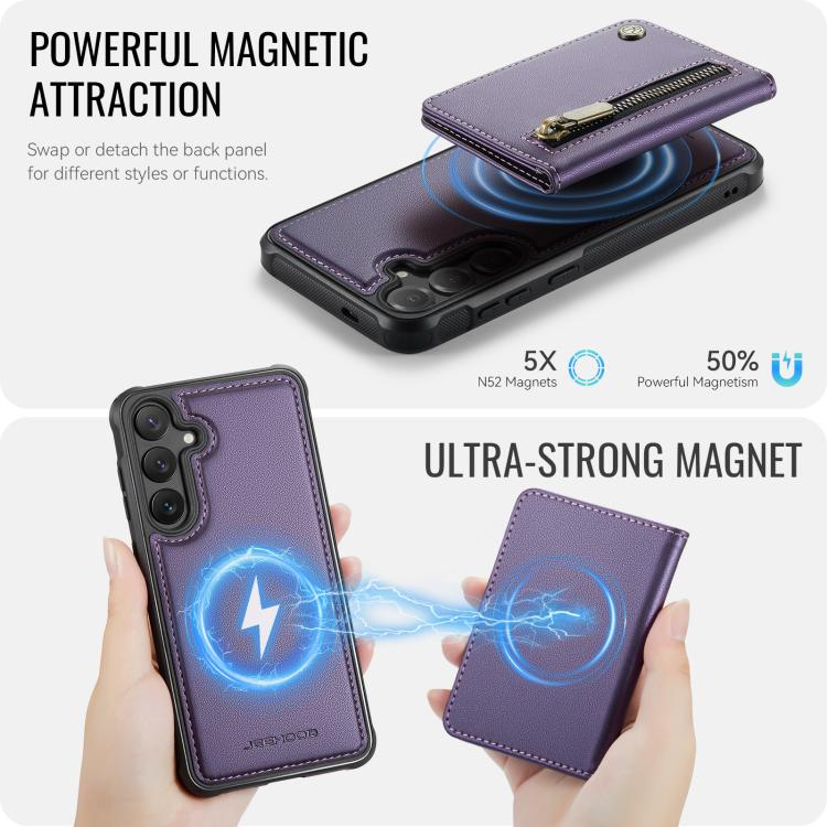 For Samsung Galaxy S25+ 5G JEEHOOD J12 Exquisite RFID MagSafe Zipper Card Bag Phone Case