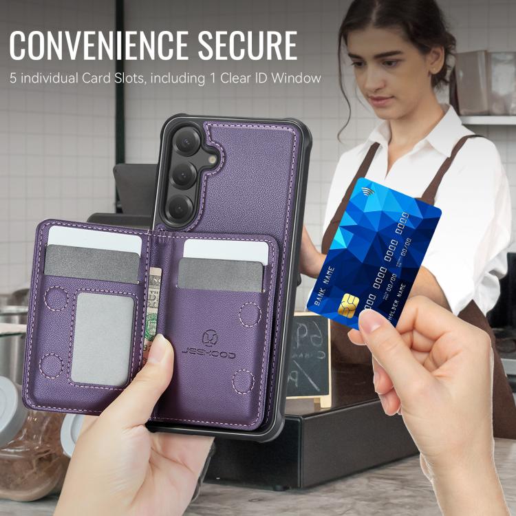 For Samsung Galaxy S25+ 5G JEEHOOD J12 Exquisite RFID MagSafe Zipper Card Bag Phone Case