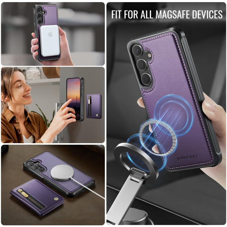 For Samsung Galaxy S25+ 5G JEEHOOD J12 Exquisite RFID MagSafe Zipper Card Bag Phone Case