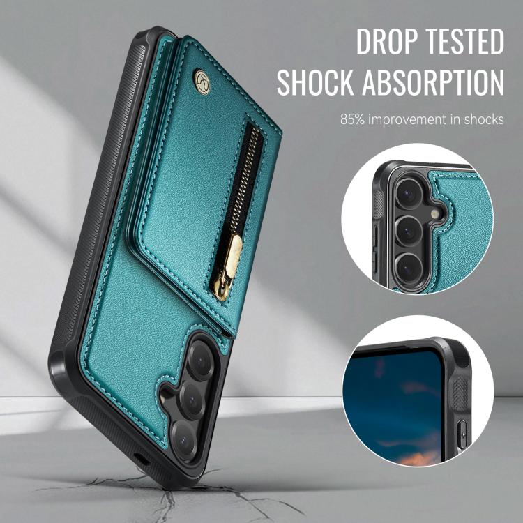 For Samsung Galaxy S25+ 5G JEEHOOD J12 Exquisite RFID MagSafe Zipper Card Bag Phone Case