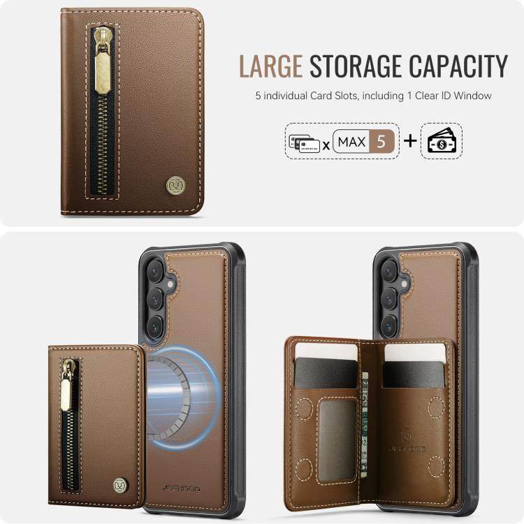 For Samsung Galaxy S25+ 5G JEEHOOD J12 Exquisite RFID MagSafe Zipper Card Bag Phone Case