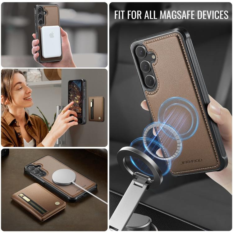 For Samsung Galaxy S25+ 5G JEEHOOD J12 Exquisite RFID MagSafe Zipper Card Bag Phone Case