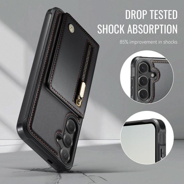 For Samsung Galaxy S25+ 5G JEEHOOD J12 Exquisite RFID MagSafe Zipper Card Bag Phone Case