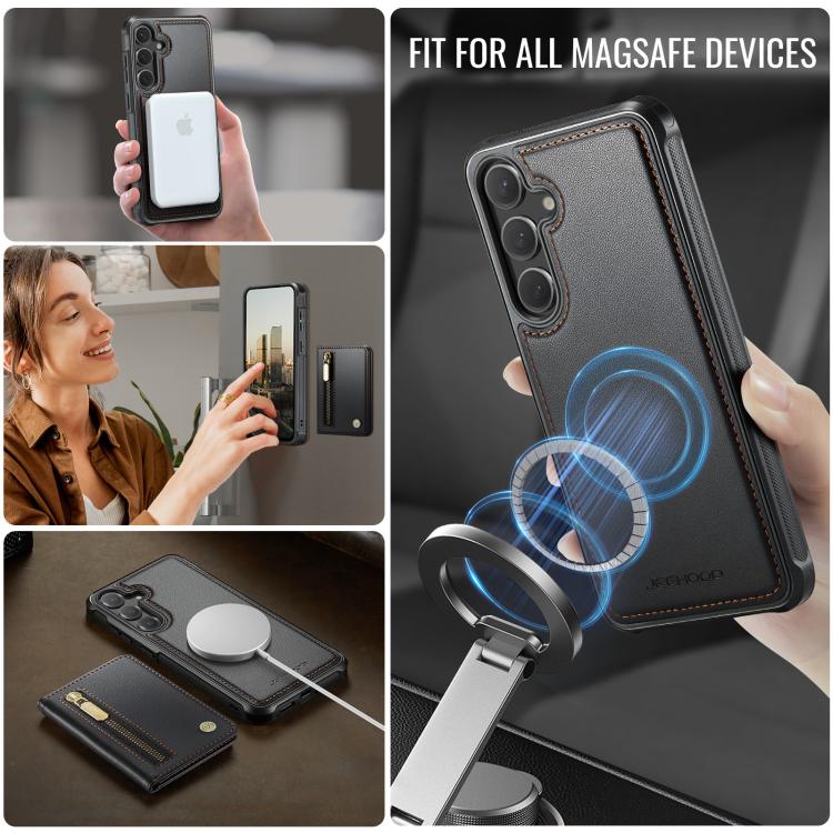 For Samsung Galaxy S25+ 5G JEEHOOD J12 Exquisite RFID MagSafe Zipper Card Bag Phone Case