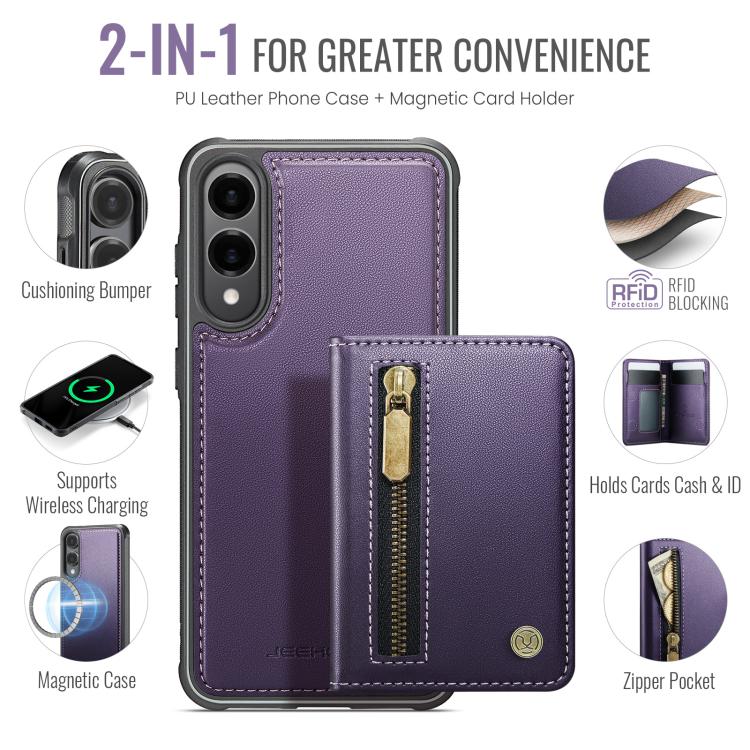 For Samsung Galaxy S25 Edge 5G JEEHOOD J12 Exquisite RFID MagSafe Zipper Card Bag Phone Case
