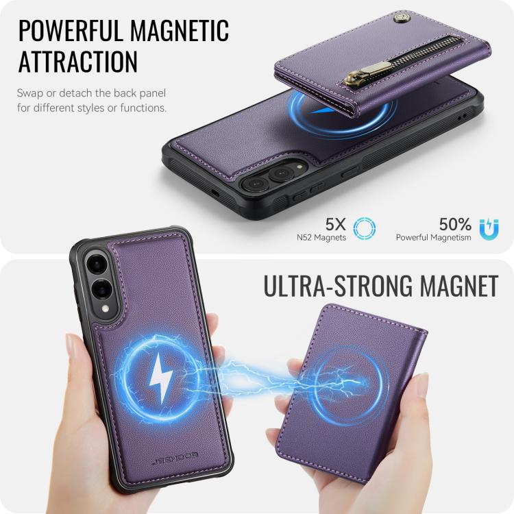 For Samsung Galaxy S25 Edge 5G JEEHOOD J12 Exquisite RFID MagSafe Zipper Card Bag Phone Case