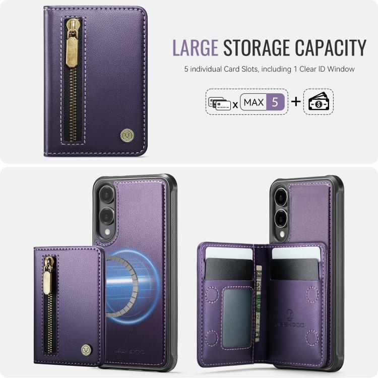 For Samsung Galaxy S25 Edge 5G JEEHOOD J12 Exquisite RFID MagSafe Zipper Card Bag Phone Case