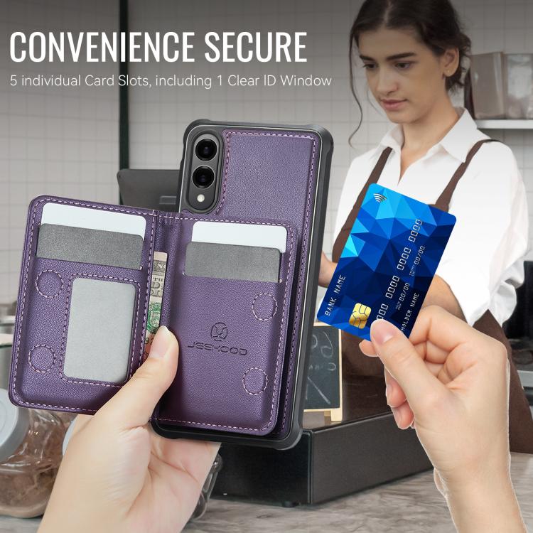 For Samsung Galaxy S25 Edge 5G JEEHOOD J12 Exquisite RFID MagSafe Zipper Card Bag Phone Case