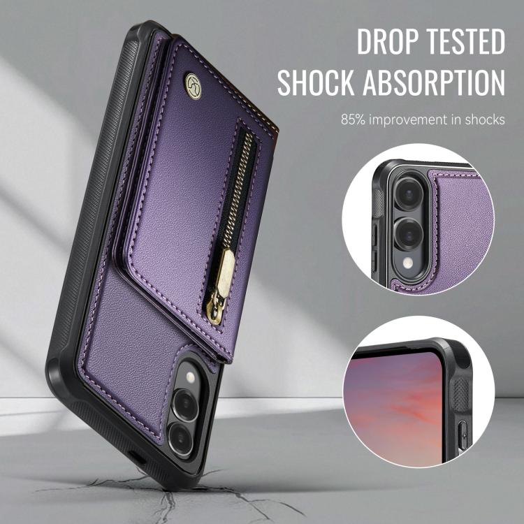 For Samsung Galaxy S25 Edge 5G JEEHOOD J12 Exquisite RFID MagSafe Zipper Card Bag Phone Case