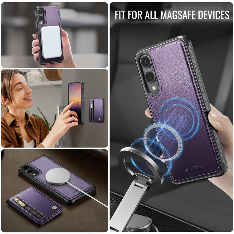 For Samsung Galaxy S25 Edge 5G JEEHOOD J12 Exquisite RFID MagSafe Zipper Card Bag Phone Case