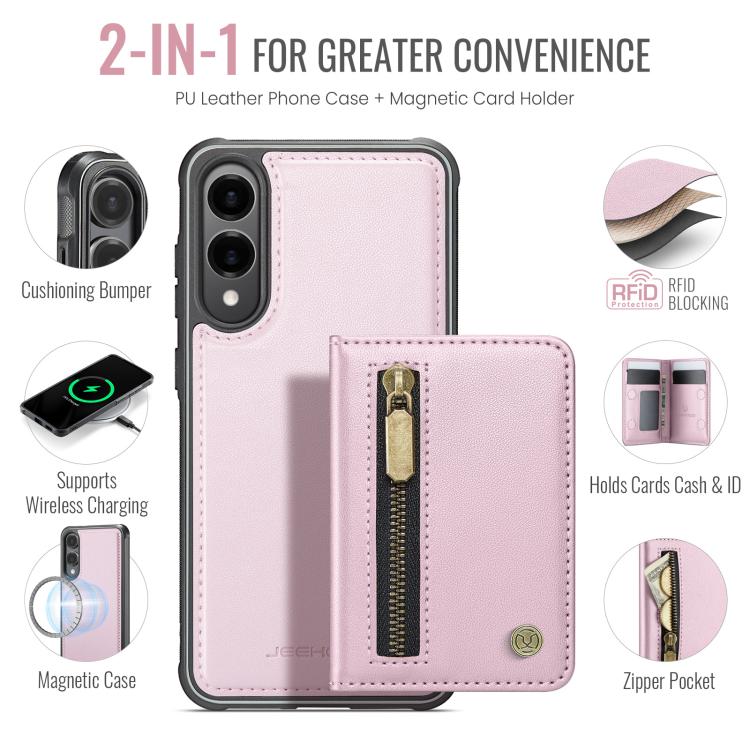 For Samsung Galaxy S25 Edge 5G JEEHOOD J12 Exquisite RFID MagSafe Zipper Card Bag Phone Case