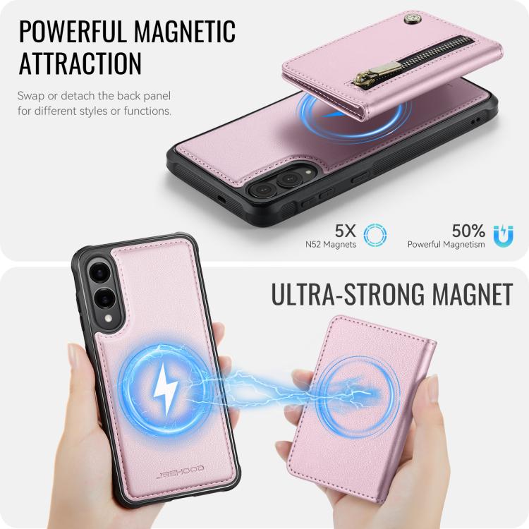 For Samsung Galaxy S25 Edge 5G JEEHOOD J12 Exquisite RFID MagSafe Zipper Card Bag Phone Case