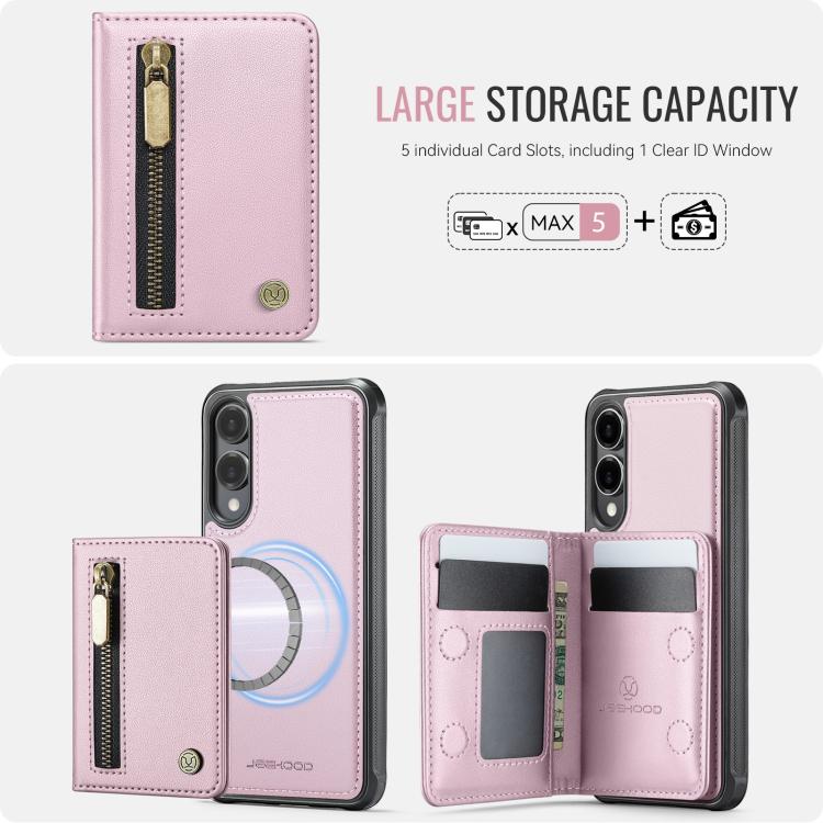 For Samsung Galaxy S25 Edge 5G JEEHOOD J12 Exquisite RFID MagSafe Zipper Card Bag Phone Case