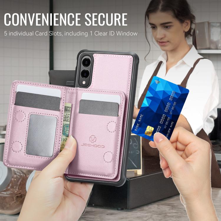 For Samsung Galaxy S25 Edge 5G JEEHOOD J12 Exquisite RFID MagSafe Zipper Card Bag Phone Case