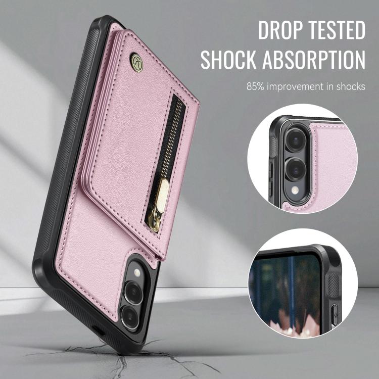 For Samsung Galaxy S25 Edge 5G JEEHOOD J12 Exquisite RFID MagSafe Zipper Card Bag Phone Case