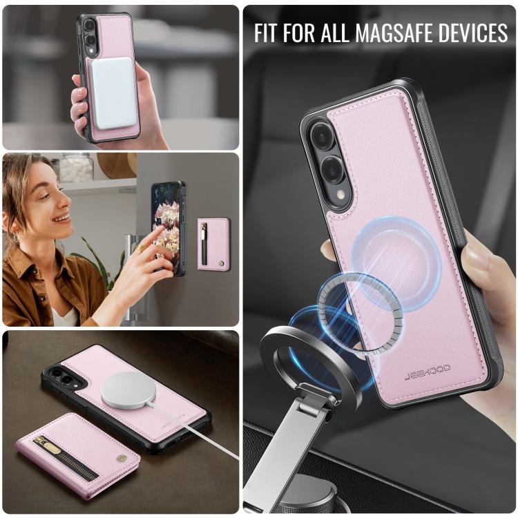 For Samsung Galaxy S25 Edge 5G JEEHOOD J12 Exquisite RFID MagSafe Zipper Card Bag Phone Case