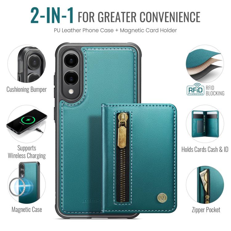 For Samsung Galaxy S25 Edge 5G JEEHOOD J12 Exquisite RFID MagSafe Zipper Card Bag Phone Case