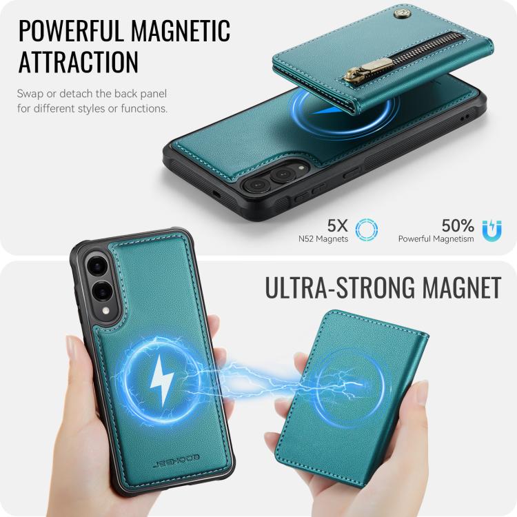 For Samsung Galaxy S25 Edge 5G JEEHOOD J12 Exquisite RFID MagSafe Zipper Card Bag Phone Case