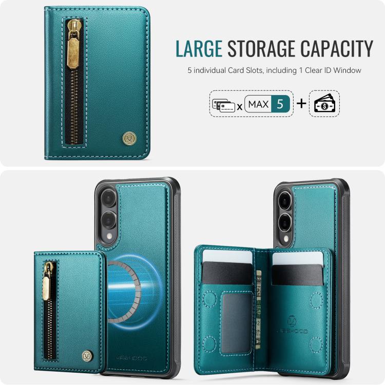 For Samsung Galaxy S25 Edge 5G JEEHOOD J12 Exquisite RFID MagSafe Zipper Card Bag Phone Case