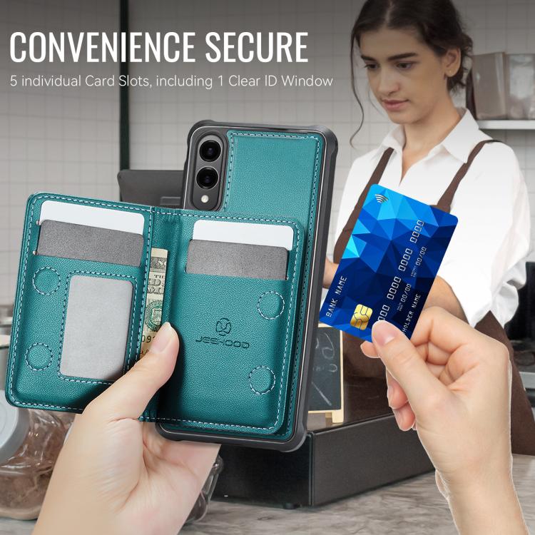 For Samsung Galaxy S25 Edge 5G JEEHOOD J12 Exquisite RFID MagSafe Zipper Card Bag Phone Case