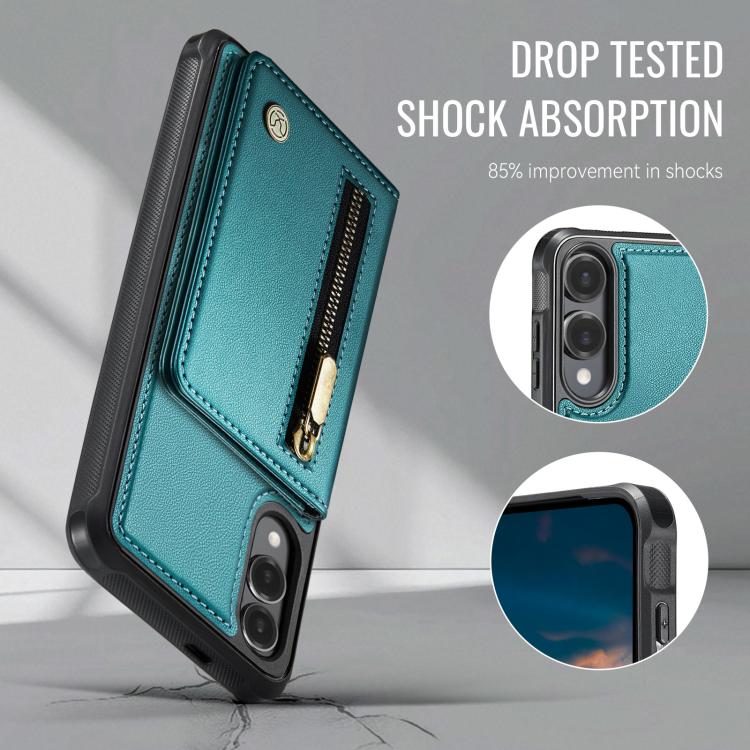 For Samsung Galaxy S25 Edge 5G JEEHOOD J12 Exquisite RFID MagSafe Zipper Card Bag Phone Case