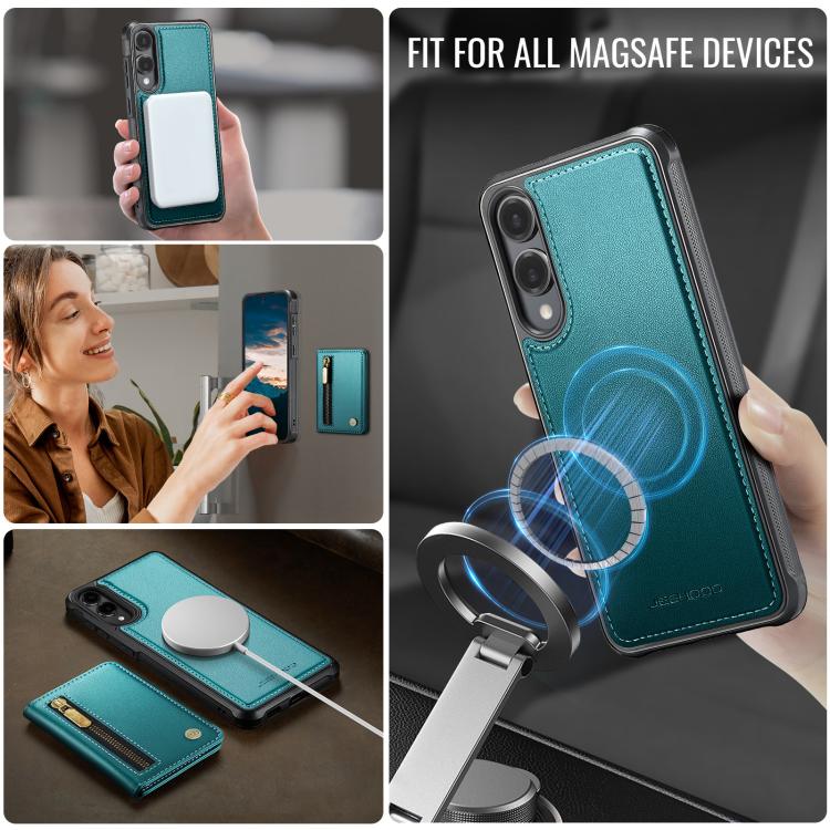 For Samsung Galaxy S25 Edge 5G JEEHOOD J12 Exquisite RFID MagSafe Zipper Card Bag Phone Case