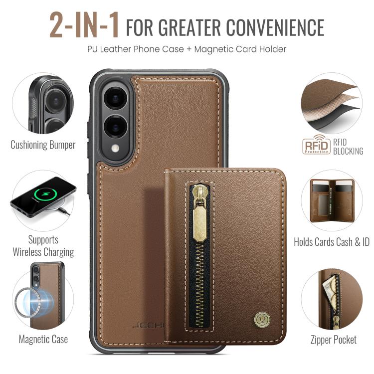 For Samsung Galaxy S25 Edge 5G JEEHOOD J12 Exquisite RFID MagSafe Zipper Card Bag Phone Case