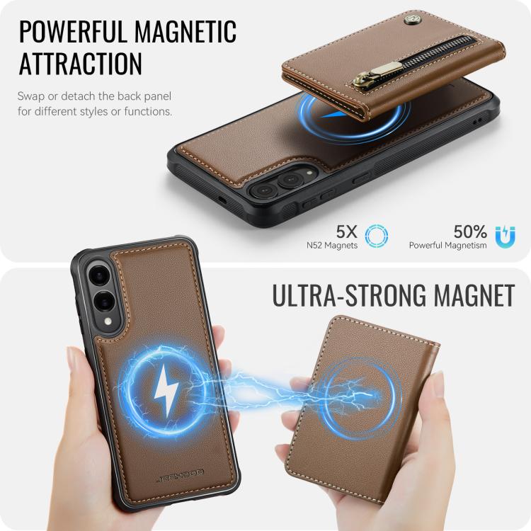 For Samsung Galaxy S25 Edge 5G JEEHOOD J12 Exquisite RFID MagSafe Zipper Card Bag Phone Case