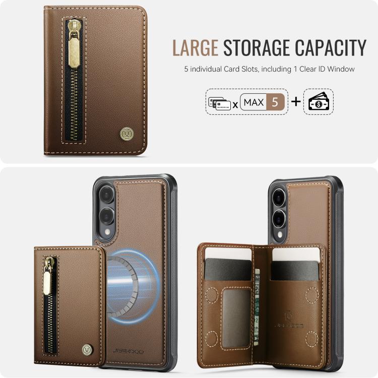 For Samsung Galaxy S25 Edge 5G JEEHOOD J12 Exquisite RFID MagSafe Zipper Card Bag Phone Case