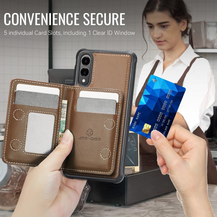 For Samsung Galaxy S25 Edge 5G JEEHOOD J12 Exquisite RFID MagSafe Zipper Card Bag Phone Case