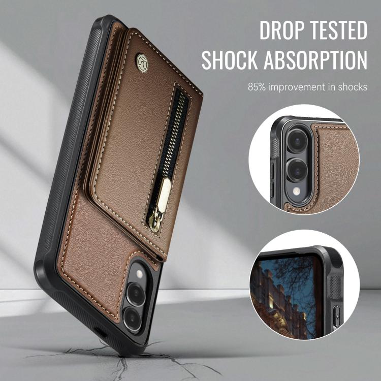 For Samsung Galaxy S25 Edge 5G JEEHOOD J12 Exquisite RFID MagSafe Zipper Card Bag Phone Case