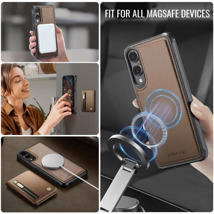 For Samsung Galaxy S25 Edge 5G JEEHOOD J12 Exquisite RFID MagSafe Zipper Card Bag Phone Case
