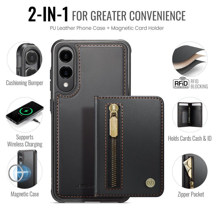 For Samsung Galaxy S25 Edge 5G JEEHOOD J12 Exquisite RFID MagSafe Zipper Card Bag Phone Case