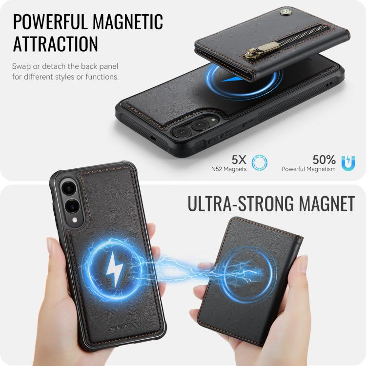 For Samsung Galaxy S25 Edge 5G JEEHOOD J12 Exquisite RFID MagSafe Zipper Card Bag Phone Case