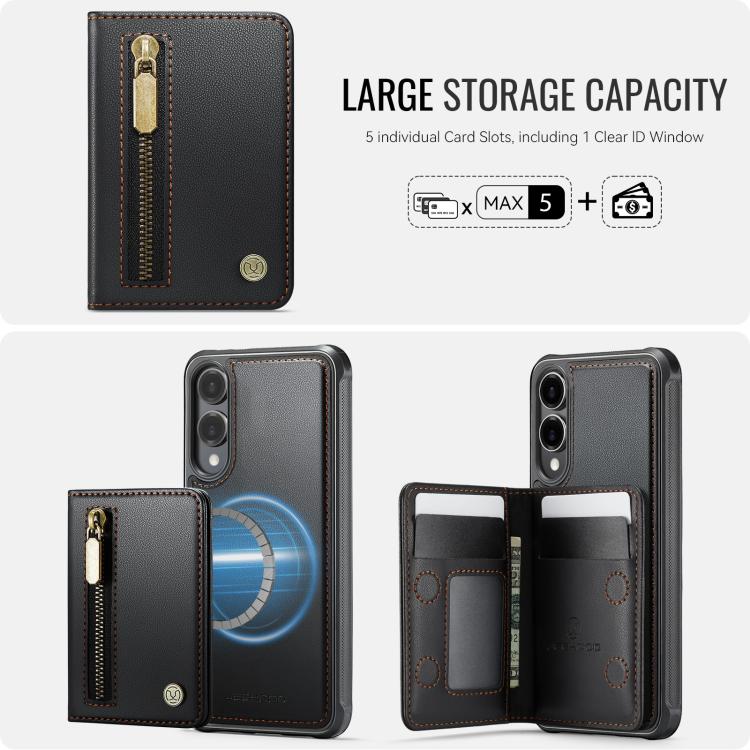 For Samsung Galaxy S25 Edge 5G JEEHOOD J12 Exquisite RFID MagSafe Zipper Card Bag Phone Case