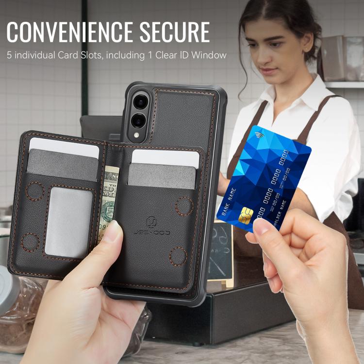For Samsung Galaxy S25 Edge 5G JEEHOOD J12 Exquisite RFID MagSafe Zipper Card Bag Phone Case
