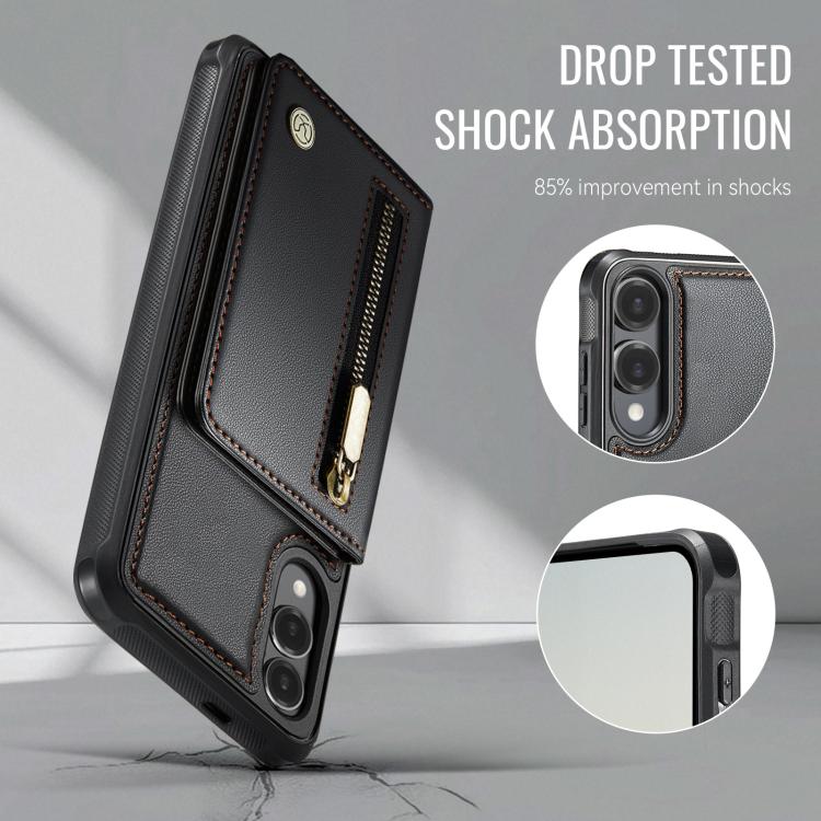 For Samsung Galaxy S25 Edge 5G JEEHOOD J12 Exquisite RFID MagSafe Zipper Card Bag Phone Case