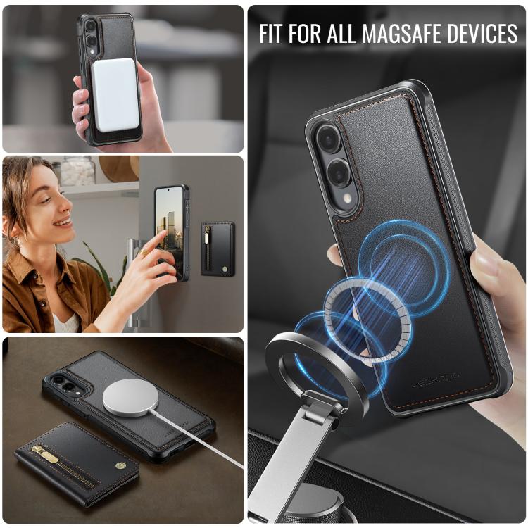 For Samsung Galaxy S25 Edge 5G JEEHOOD J12 Exquisite RFID MagSafe Zipper Card Bag Phone Case