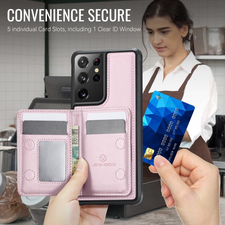 For Samsung Galaxy S21 Ultra 5G JEEHOOD J12 Exquisite RFID MagSafe Zipper Card Bag Phone Case