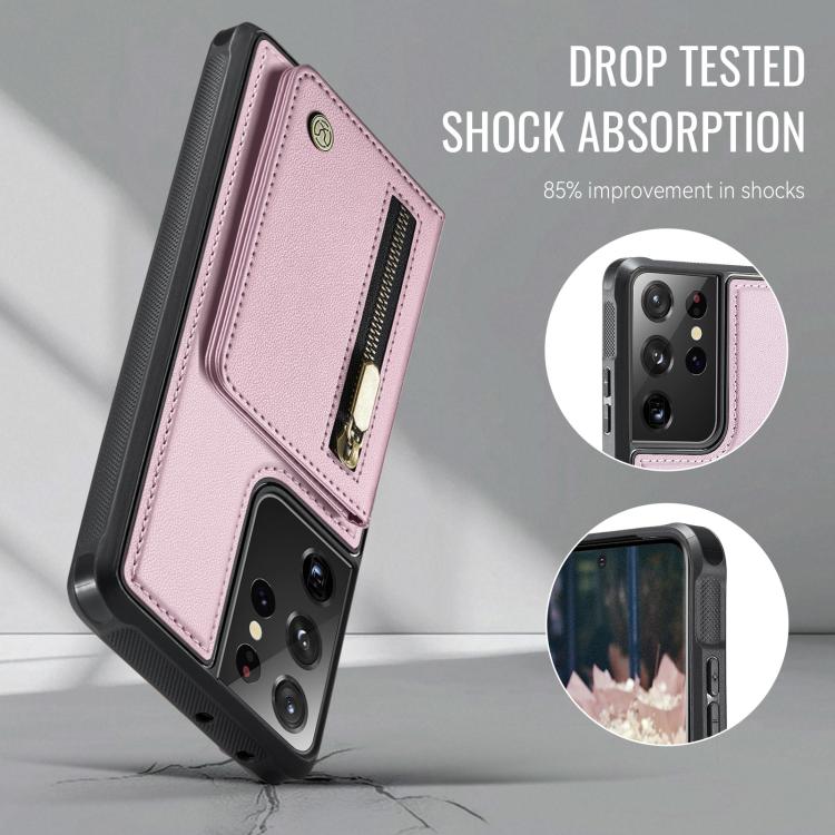 For Samsung Galaxy S21 Ultra 5G JEEHOOD J12 Exquisite RFID MagSafe Zipper Card Bag Phone Case