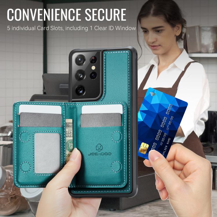 For Samsung Galaxy S21 Ultra 5G JEEHOOD J12 Exquisite RFID MagSafe Zipper Card Bag Phone Case